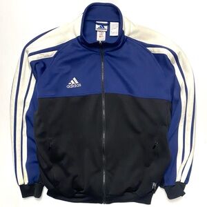 Vintage Adidas Full Zip Blue, Black & White Color Block 3 Stripe Track Jacket XL